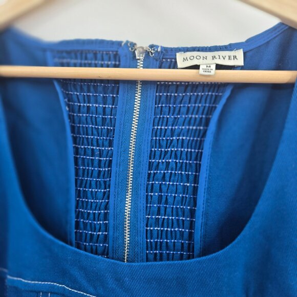 Moon River Blue Heavy Denim Corset Style Puff Sleeve Renaissance Maxi Dress M - Picture 4 of 13